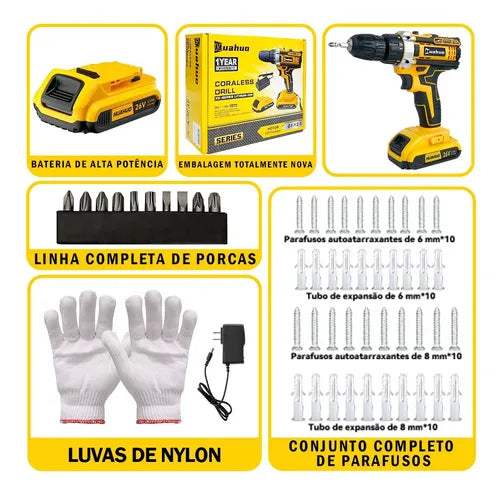 Parafusadeira e Furadeira Huahuo 48V - Bateria de Brinde