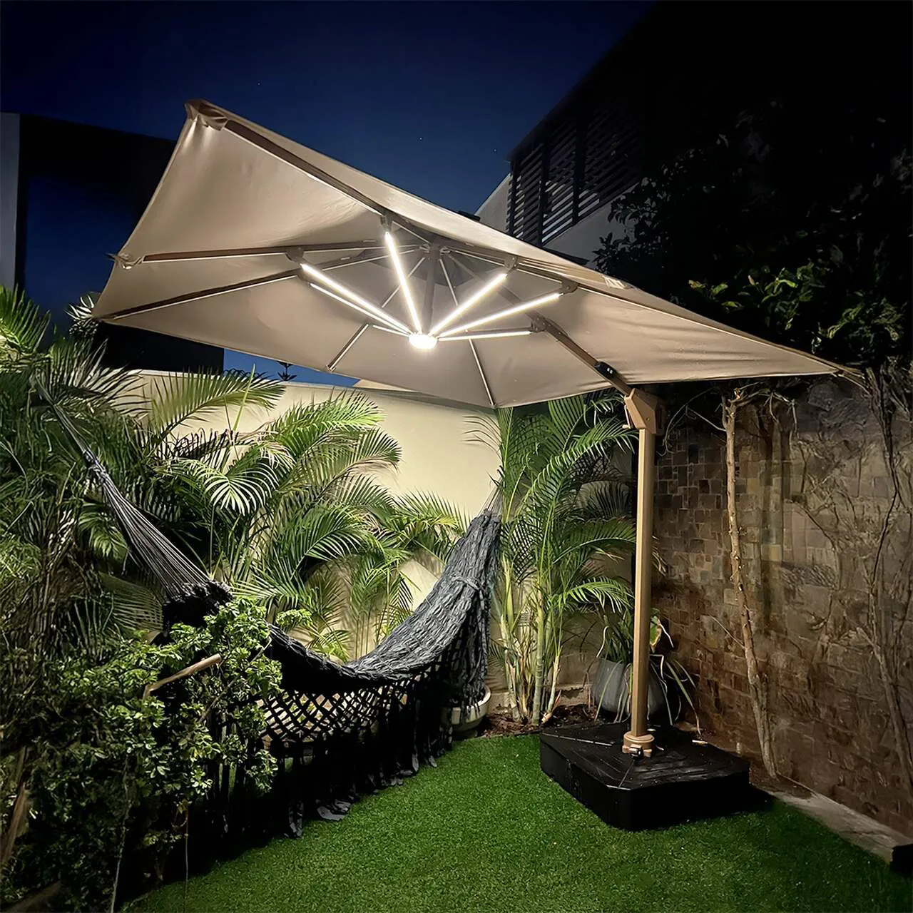 Ombrelone Guarda Sol Gold Led Alumínio 3,0 x 3,0 C/ Base em 100 L