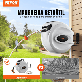 Mangueira Retrátil Carretel VEVOR 40m x 1/2" com Suporte de Parede Giratório 180°, Bico com 9 Jatos e Enrolamento Automático – Para Jardim, Quintal, Lavagem de Carros