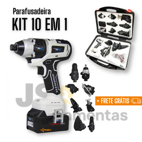 Kit 10 em 1 Parafusadeira Com 2 Baterias Lixadeira Profissional