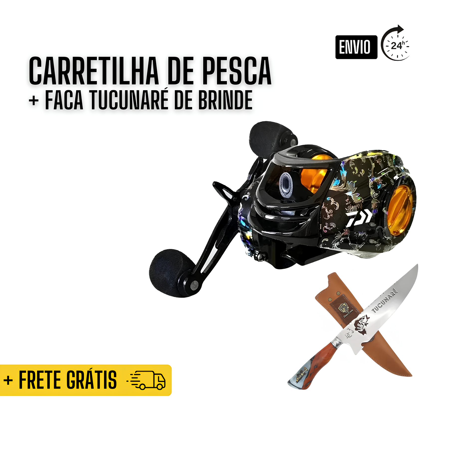 Carretilha de Pesca Daiwa 7.2:1 Anti Cabeleira + Brinde [Faca De Pesca]