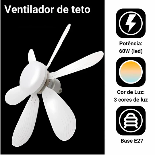 [COMPRE 1 E LEVE 2] Lâmpada Ventilador de Teto com Controle | Instalação Rápida E27