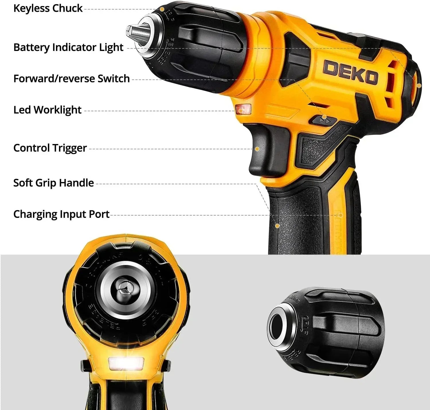 Kit DEKOPRO Caixa de Ferramentas 126 Peças com Furadeira Sem Fio 20V